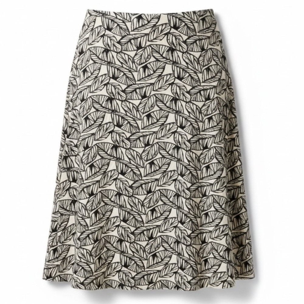 Maggie Barnes Linen Blend Leaf Print Midi Skirt Tan Black Plus 1X 18/20 A-Line